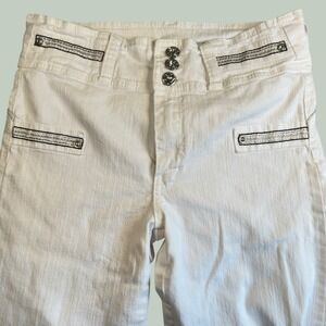 Inspiracion Latina Colombian Capri Pants Y2K‎ White Denim Rhinestone Size 12